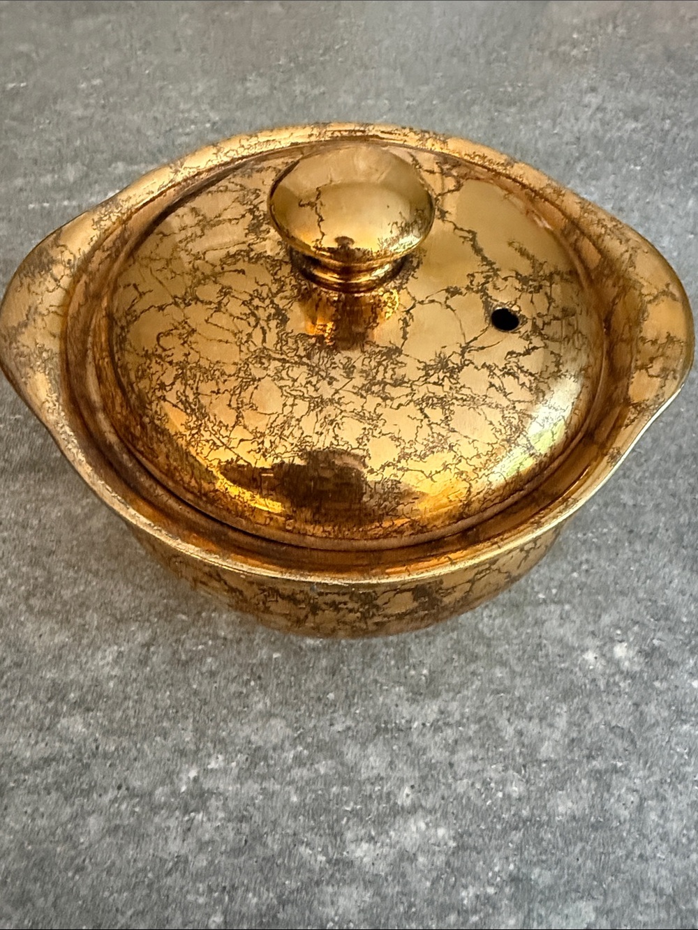 Hall China covered baking dish, "Golden Glo" line